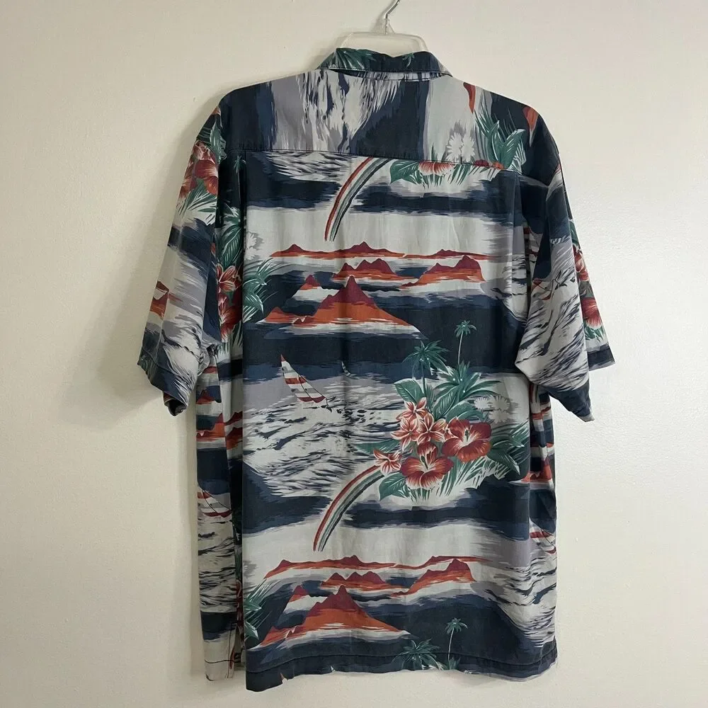 Vintage Tommy Bahama Camp Shirt M Blue Button Down Yatch Sail Boat AOP Mens - Picture 3 of 7